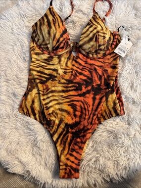 One-Piece Swimsuit - Orange Tiger Print 34C